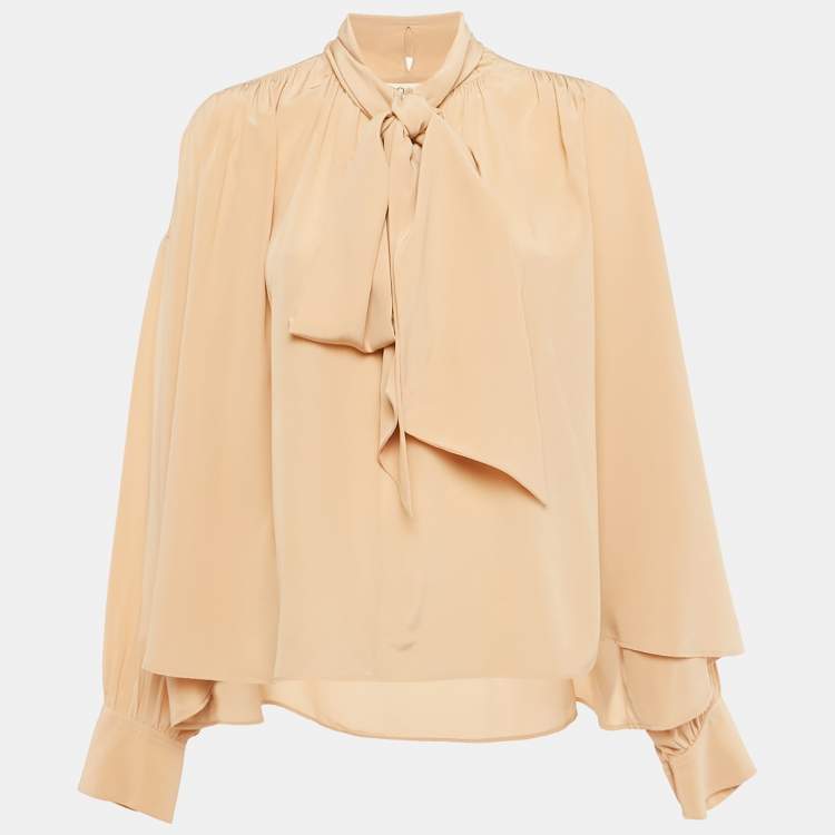 مملوكة مسبقًا Chloé Beige Silk Neck Tie Detail Blouse S 