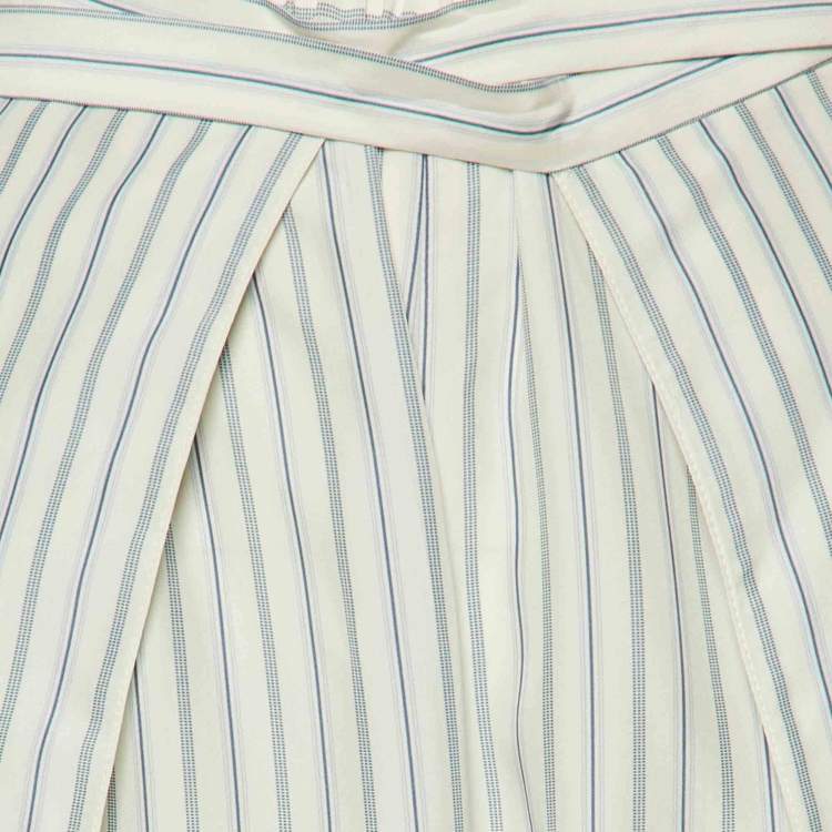 Pre Owned Chloé White/Blue Striped Silk Tie Detail Trousers M