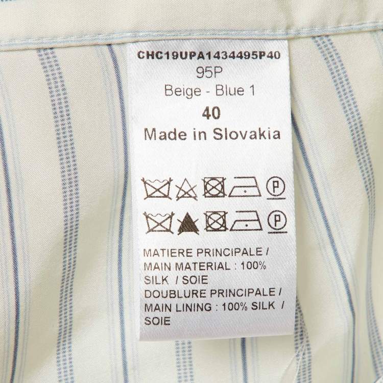 Pre Owned Chloé White/Blue Striped Silk Tie Detail Trousers M