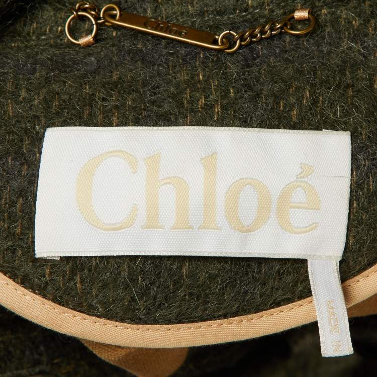 Pre Owned Chloe Green Checkered Wool Blend Oversize Jacket S