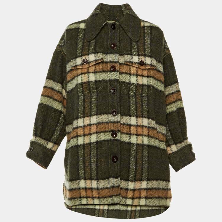 Pre Owned Chloe Green Checkered Wool Blend Oversize Jacket S