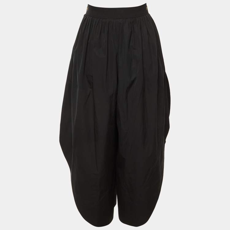 Pre Owned Chloé Black Poplin Gathered Culottes S