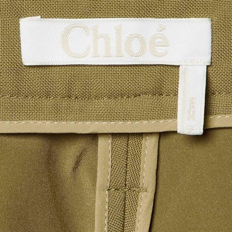 Pre Owned Chloe Khaki Wool Blend Cuffed Capri Pants M