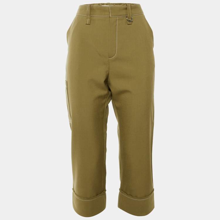Pre Owned Chloe Khaki Wool Blend Cuffed Capri Pants M