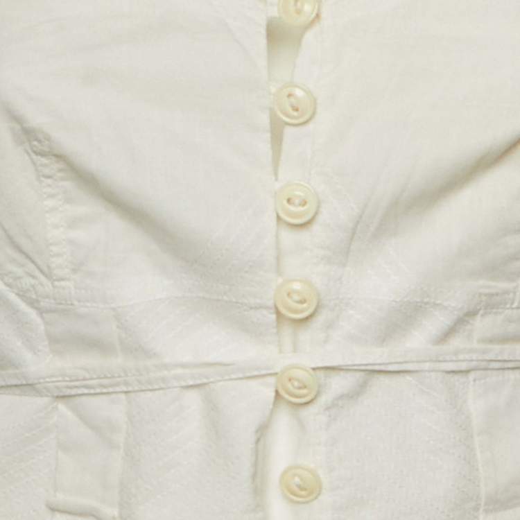 مملوكة مسبقًا Chloe White Cotton Tie Detail Bustier Top M