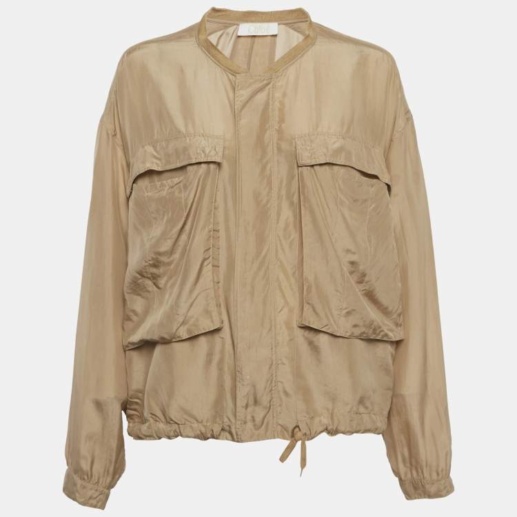 Pre Owned Chloé Beige Silk Zip Front Jacket L