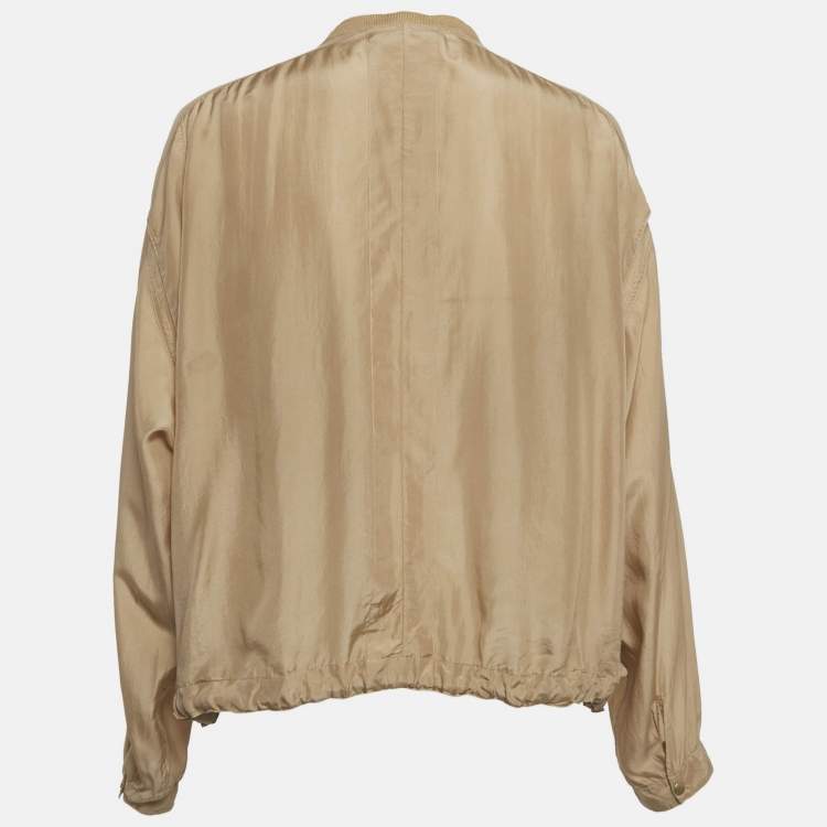 Pre Owned Chloé Beige Silk Zip Front Jacket L