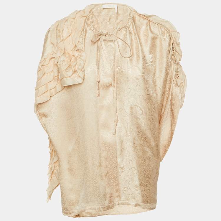 Pre Owned Chloe Pale Pink Paisley Pattern Silk Asymmetric Blouse M