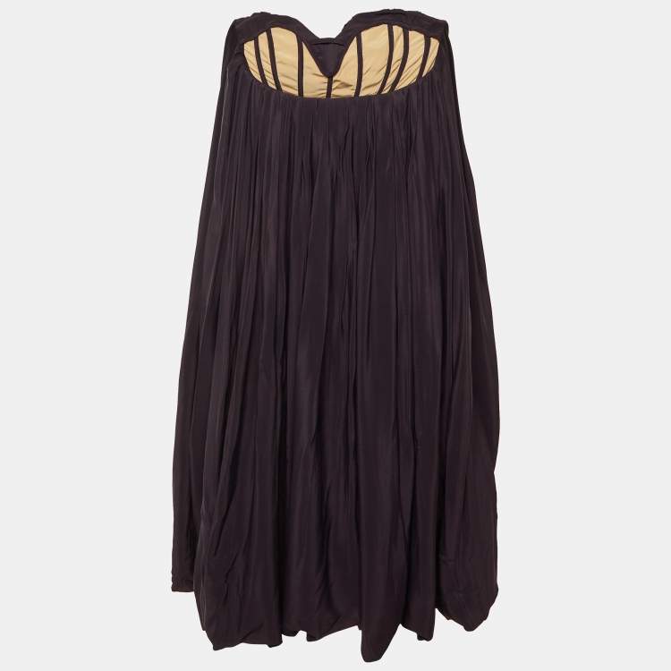 Pre Owned Chloé Dark Purple Crepe Pleated Strapless Mini Dress M