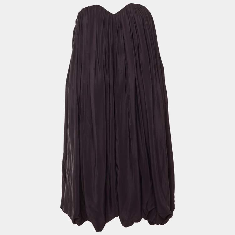 Pre Owned Chloé Dark Purple Crepe Pleated Strapless Mini Dress M