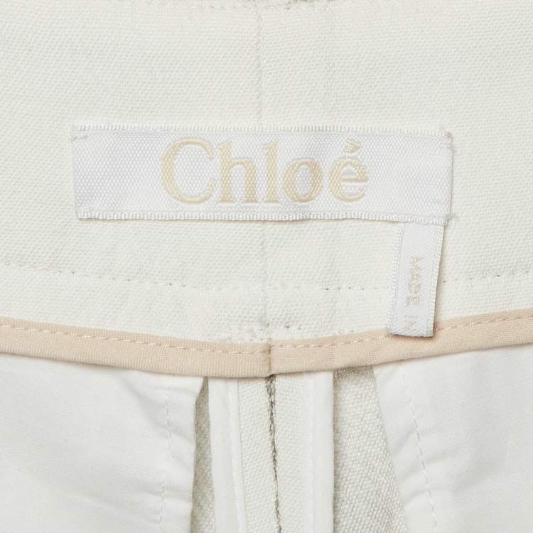 مملوكة مسبقًا Chloe Grey /Beige Crepe Blend Wide Leg Trousers M 