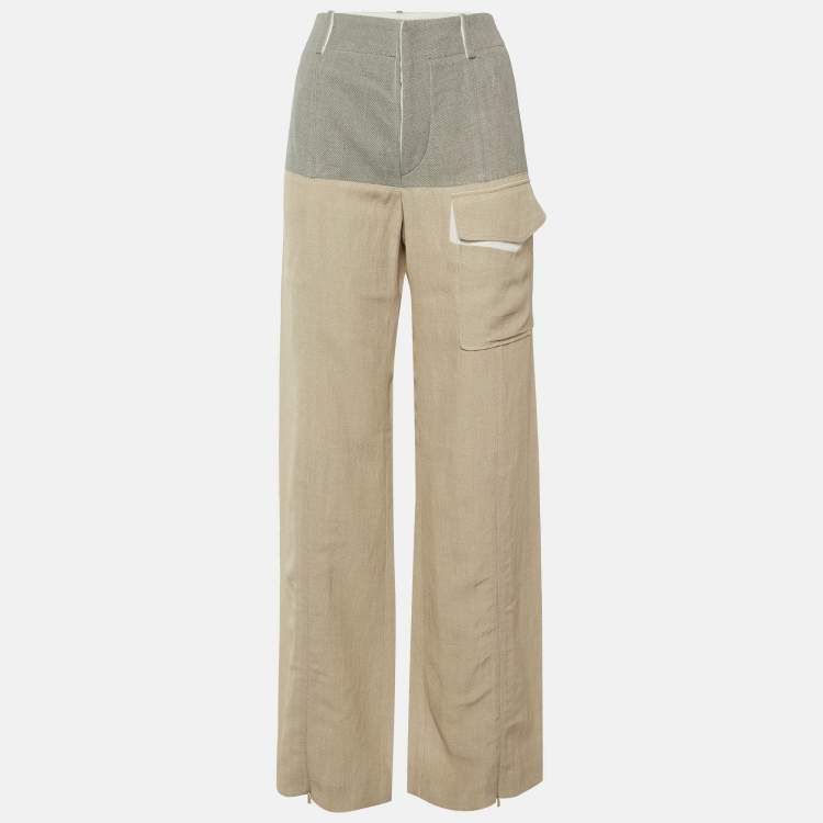 مملوكة مسبقًا Chloe Grey /Beige Crepe Blend Wide Leg Trousers M 