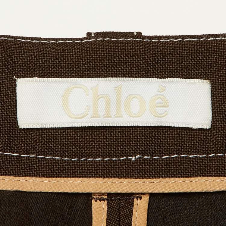 Pre Owned Chloé Brown Wool Blend Contrast Stich Detail Capri Pants M