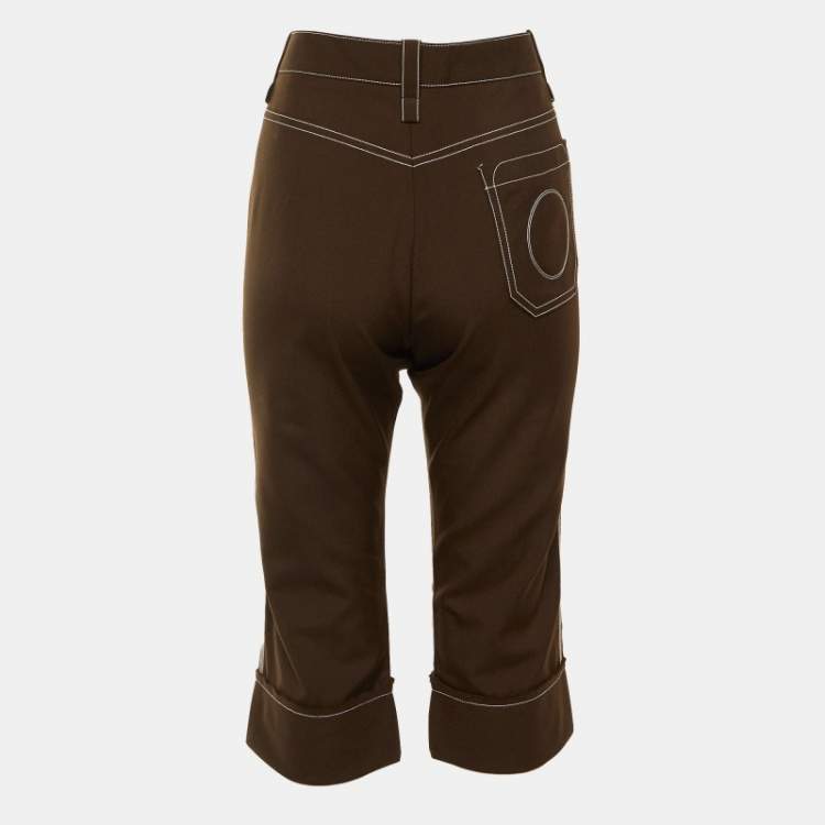 Pre Owned Chloé Brown Wool Blend Contrast Stich Detail Capri Pants M