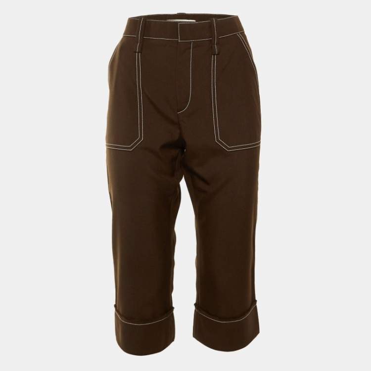 Pre Owned Chloé Brown Wool Blend Contrast Stich Detail Capri Pants M