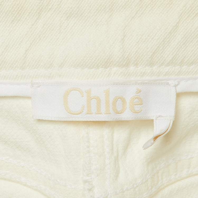 Pre Owned Chloe White Crushed Denim Crossover Jeans M Waist 28"