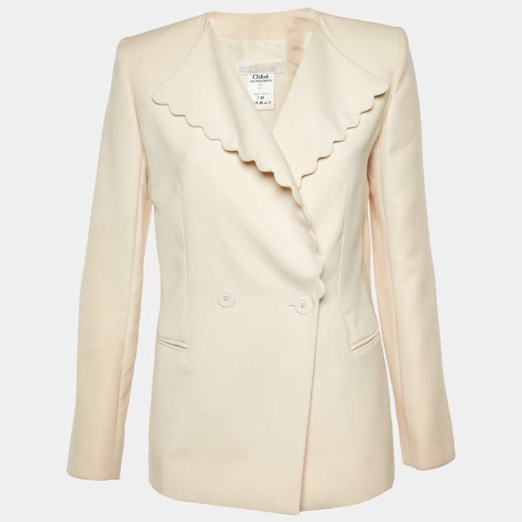 Pre Owned Chloe Cream Wool Scalloped Double Breasted Blazer S