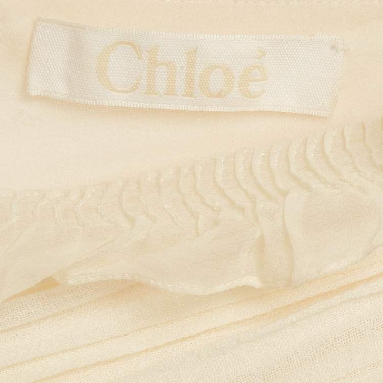 مملوكة مسبقًا Chloe Cream Pintucked Linen Lace Panelled Maxi Dress S