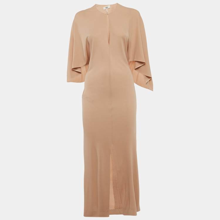 Pre Owned Chloe Beige Jersey Long Cape Maxi Dress S