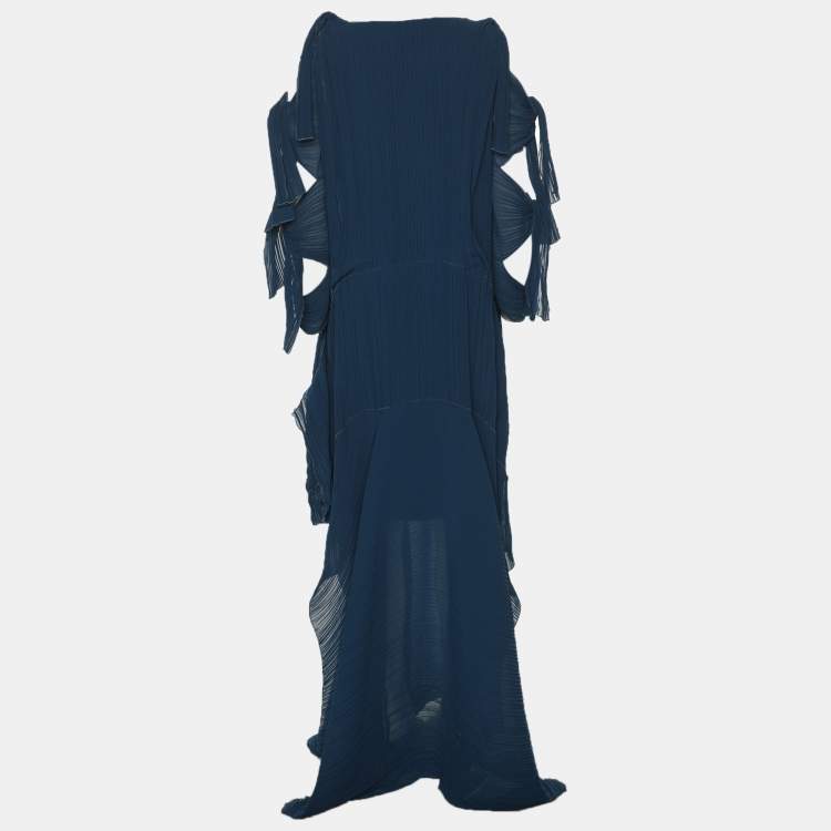 مملوكة مسبقًا Chloe Blue Chiffon Pleated Ruffle Maxi Dress M