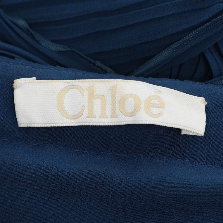 مملوكة مسبقًا Chloe Blue Chiffon Pleated Ruffle Maxi Dress M