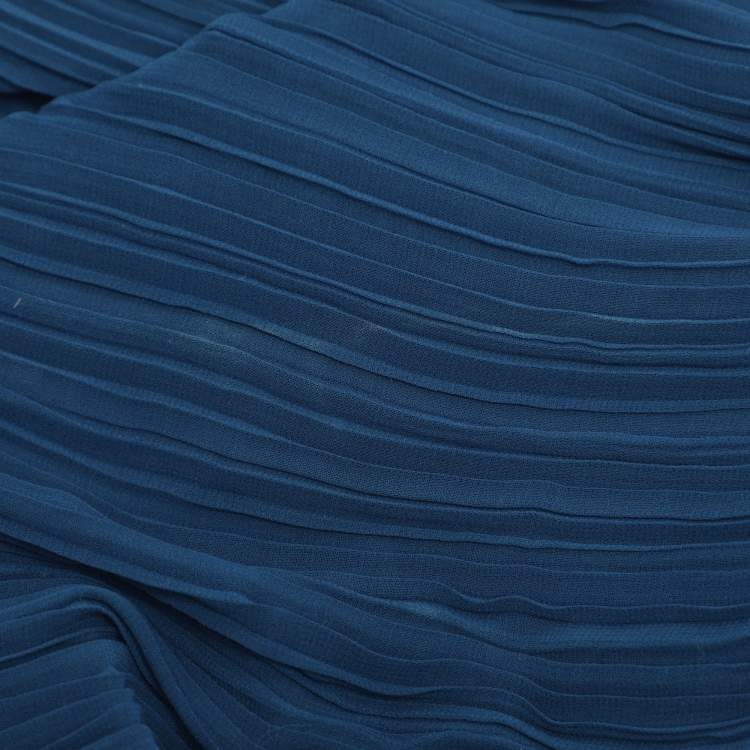 مملوكة مسبقًا Chloe Blue Chiffon Pleated Ruffle Maxi Dress M