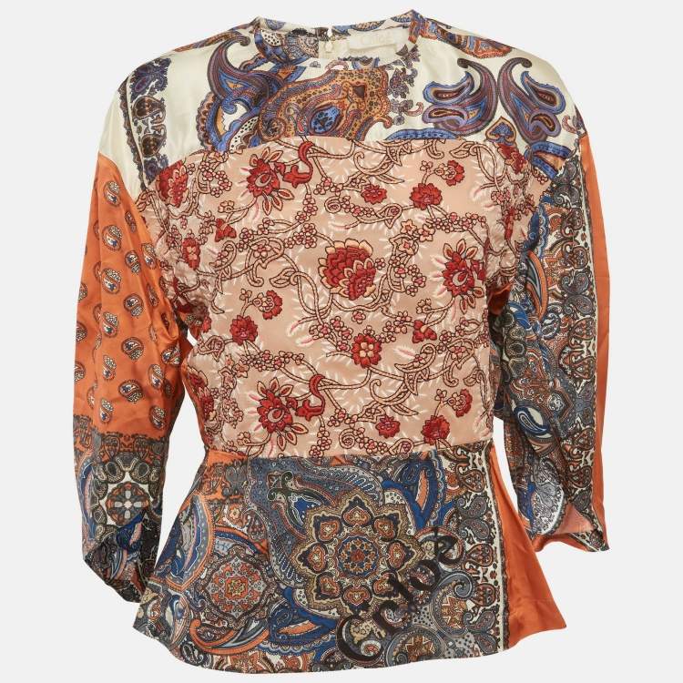 Pre Owned Chloe Multicolor Printed Crepe Blouse M
