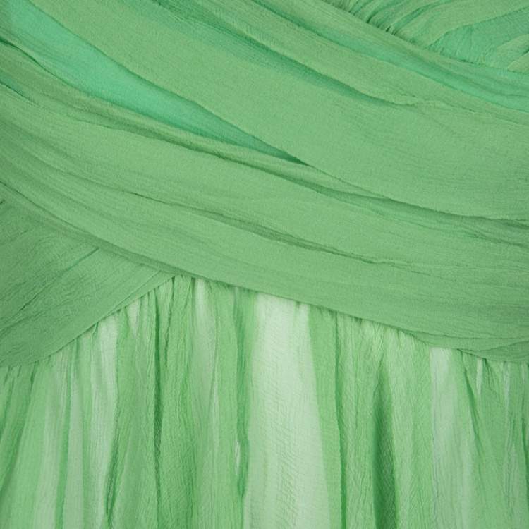 Pre Owned Chloe Green Pleated Crinkled Chiffon Noodle Strap Top S