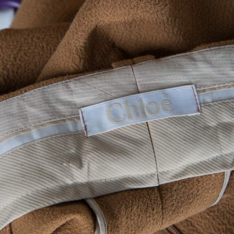 Pre Owned Chloe Speculos Brown High Rise Wide Leg Wool Trousers S