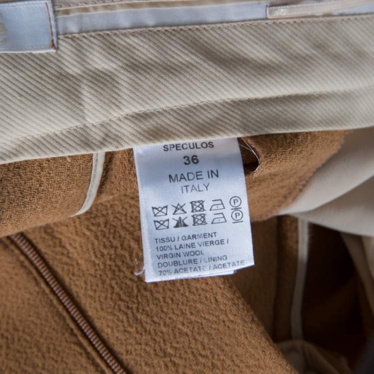 Pre Owned Chloe Speculos Brown High Rise Wide Leg Wool Trousers S