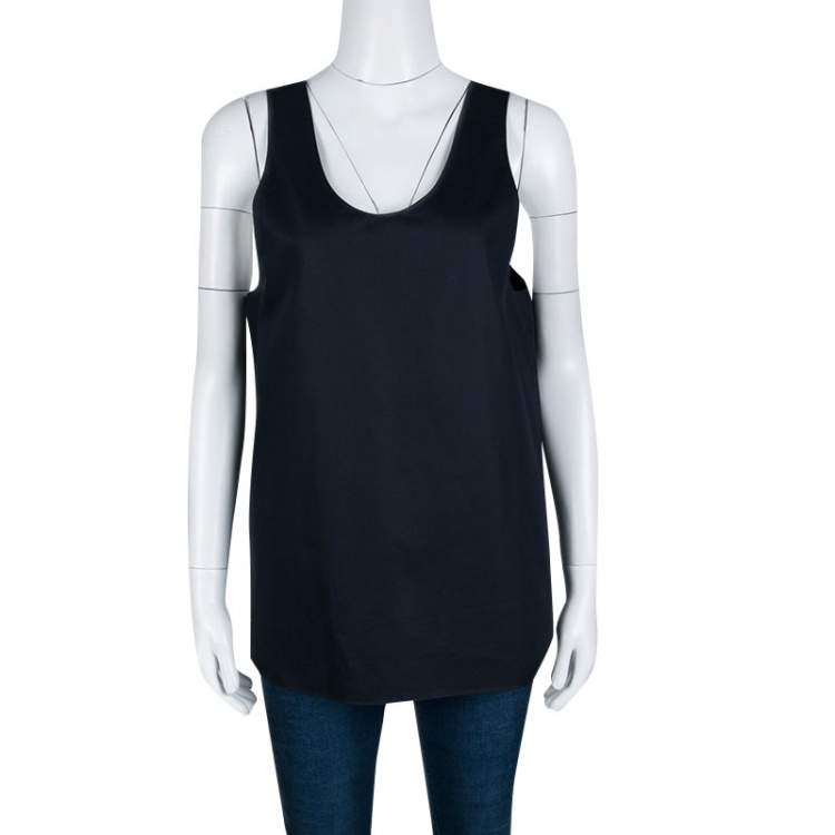 Pre Owned Chloe Navy Blue Woven Cotton Sleeveless Top M 
