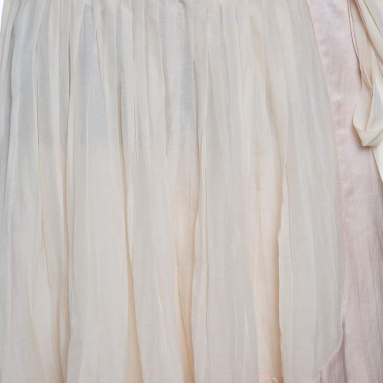 Pre Owned Chloe Champagne Cotton Satin Trim Detail Pleated Wrap Skirt M