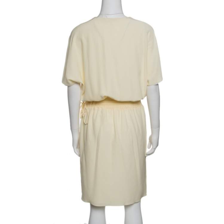 Pre Owned Chloe Vanilla Yellow Smocked Waist Lace Insert Tie Detail Dress M