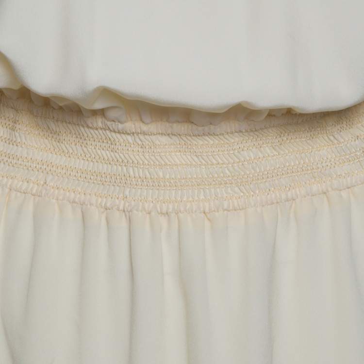 Pre Owned Chloe Vanilla Yellow Smocked Waist Lace Insert Tie Detail Dress M