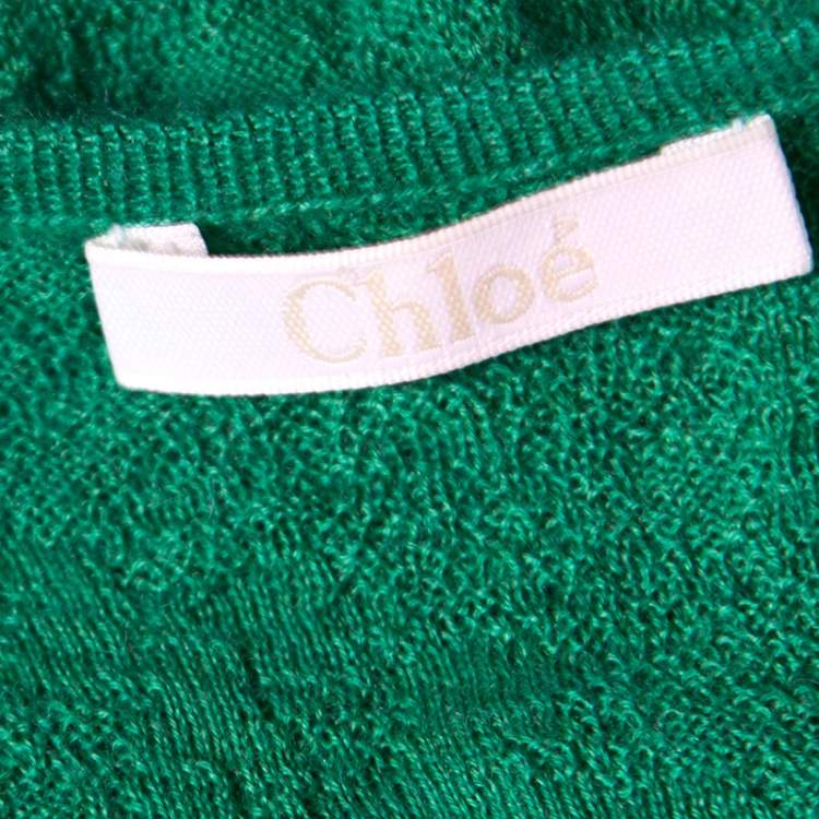 Pre Owned Chloe Emerald Green Tea Cashmere and Silk Textured Sweater S