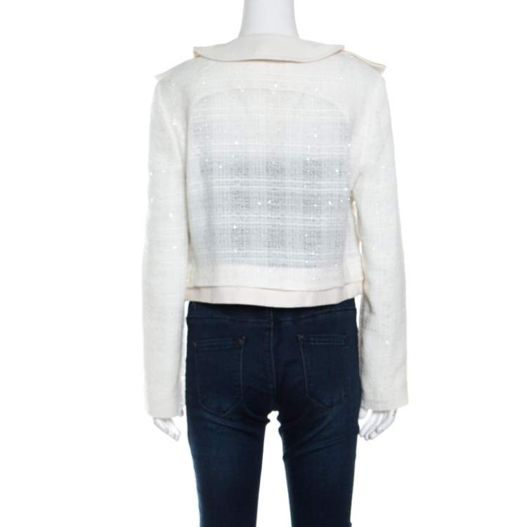 Pre Owned Chloe Sail White Textured Open Front Jacket S