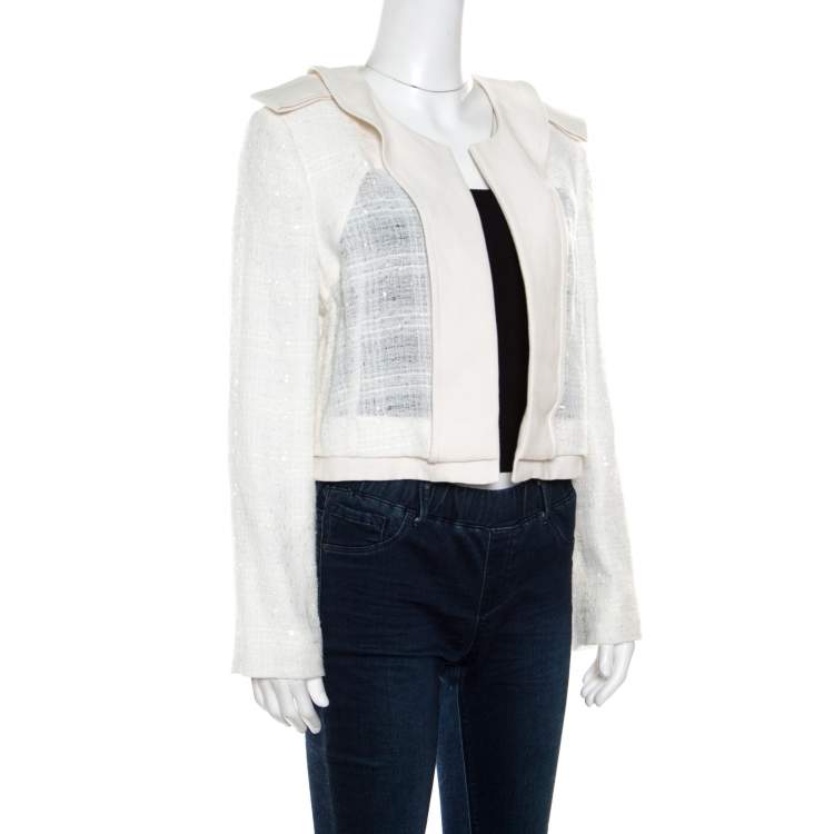 Pre Owned Chloe Sail White Textured Open Front Jacket S