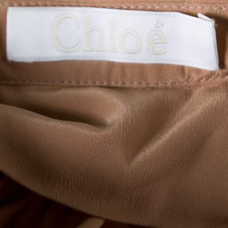 Pre Owned Chloe American Tan Crepe Silk Ruffled Sleeveless Billowy Dress M