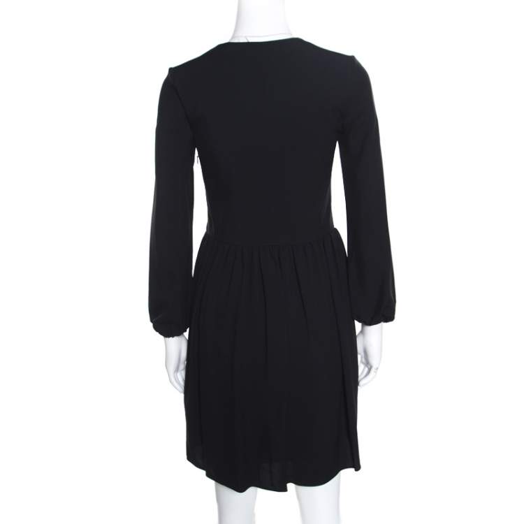 Pre Owned Chloe Black V-Neck Gathered Waist Long Sleeve Dress S