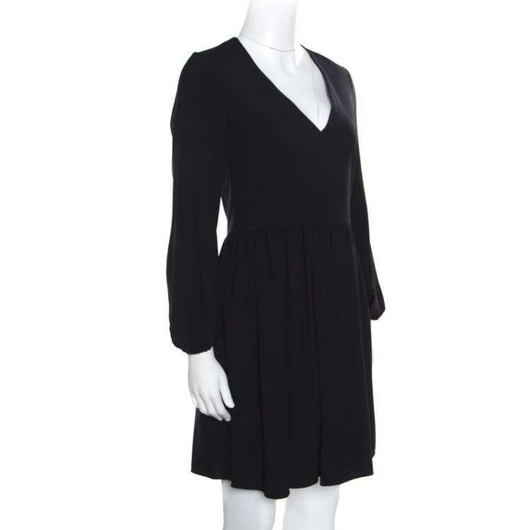 Pre Owned Chloe Black V-Neck Gathered Waist Long Sleeve Dress S