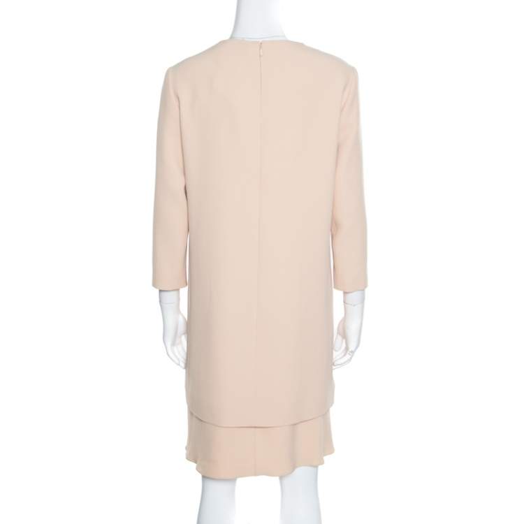 Pre Owned Chloe Beige Crepe Layered Ruffled Hem Long Sleeve Dress M