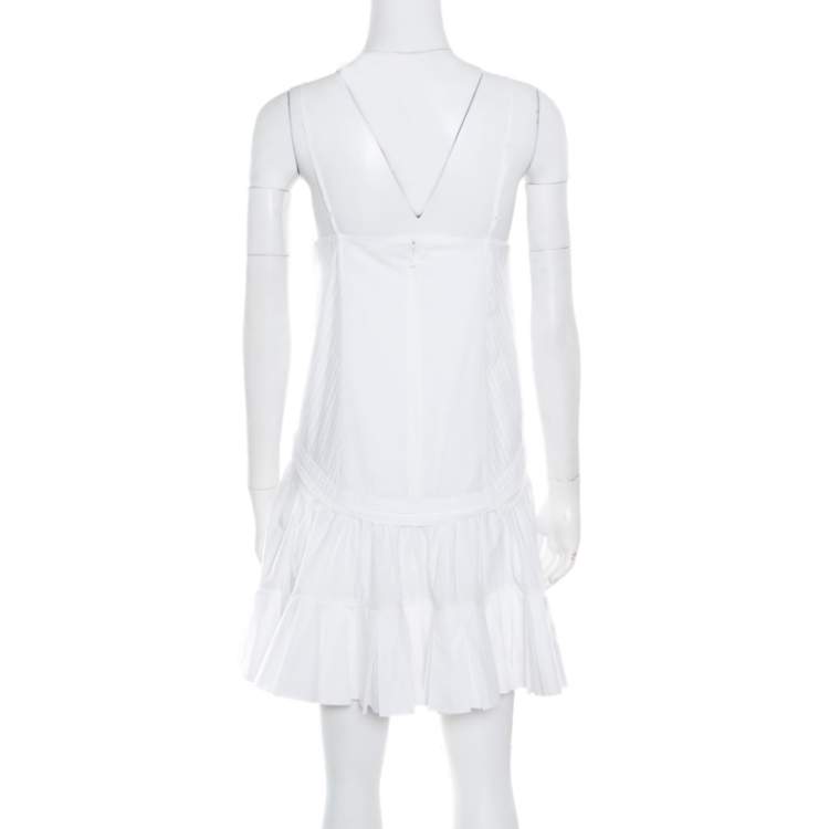 Pre Owned Chloe White Blossom Embroidered Cotton Pleated Mini Dress S