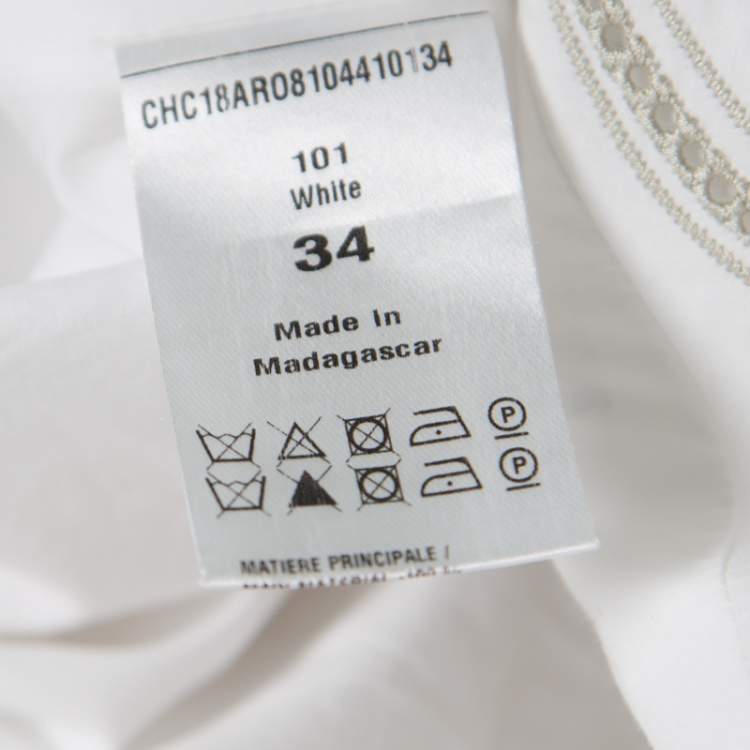 Pre Owned Chloe White Blossom Embroidered Cotton Pleated Mini Dress S