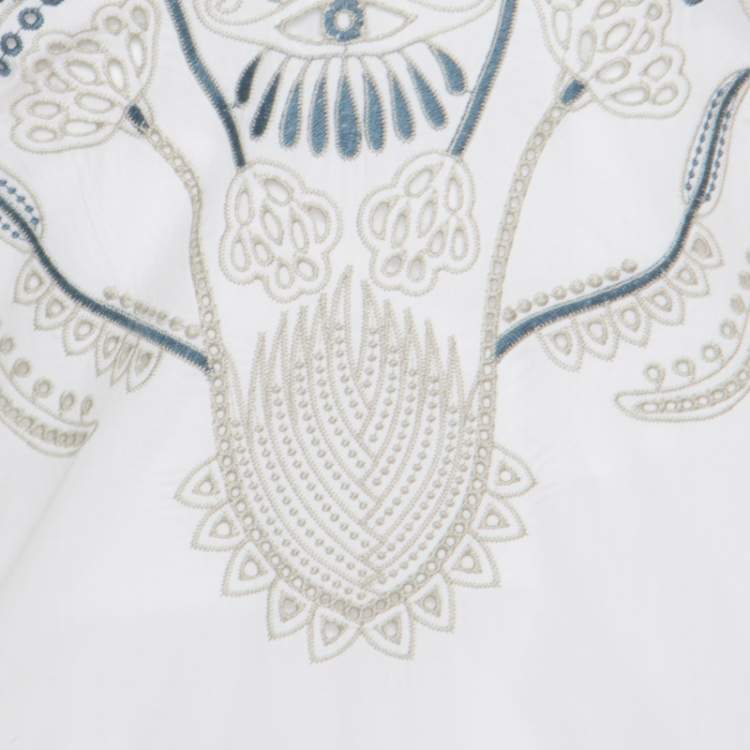 Pre Owned Chloe White Blossom Embroidered Cotton Pleated Mini Dress S