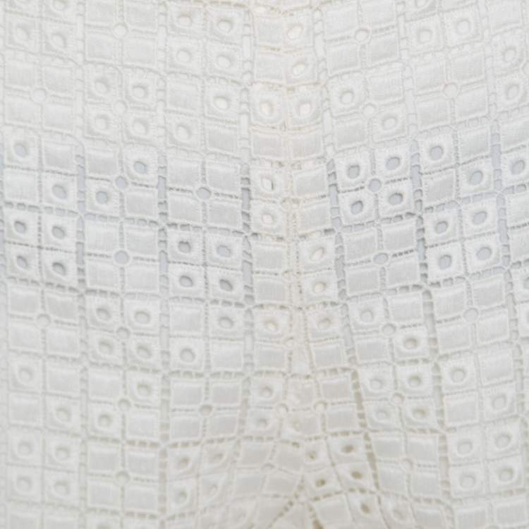 Pre Owned Chloe Ecru Eyelet Embroidered Cotton Shorts M