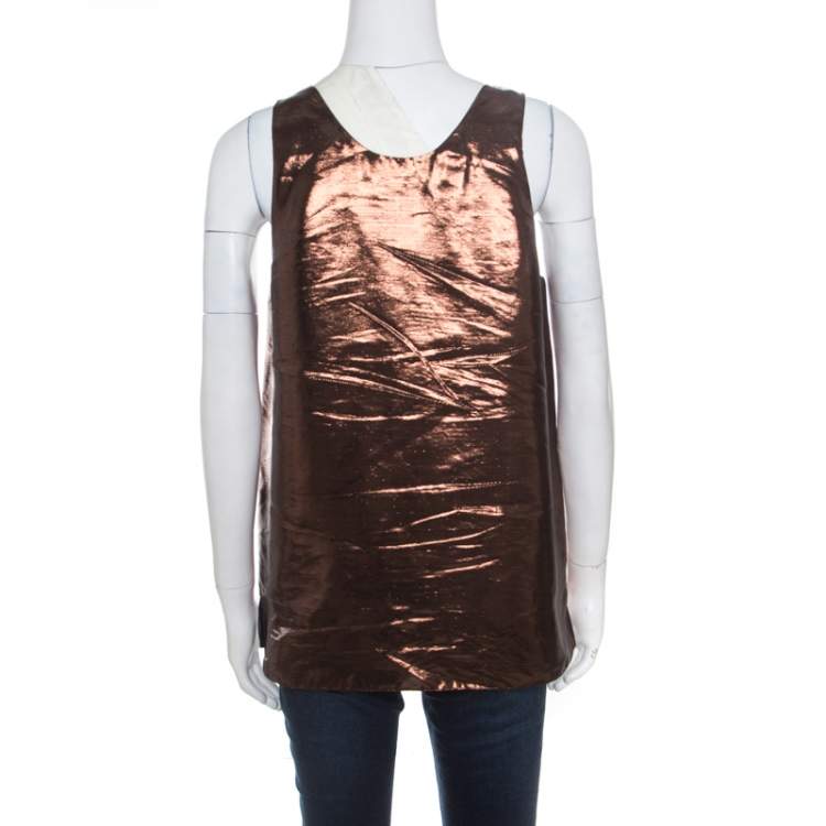 Pre Owned Chloe Metallic Brown Patch Pocket Detail Sleeveless Tank Top M