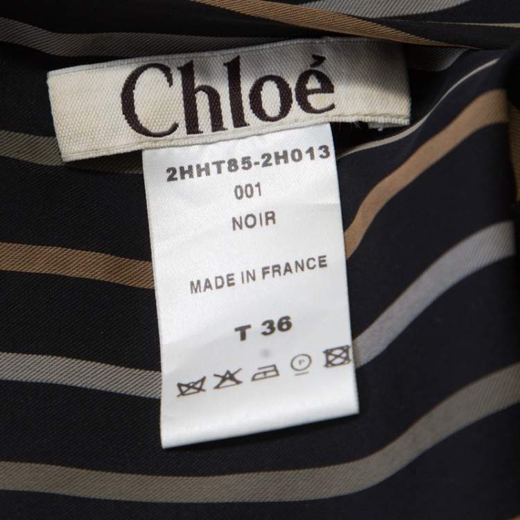 Pre Owned Chloe Noir Striped Silk Asymmetric Draped Detail Lurex Strap Top S