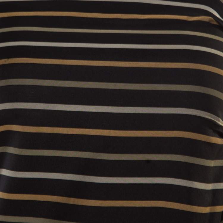 Pre Owned Chloe Noir Striped Silk Asymmetric Draped Detail Lurex Strap Top S