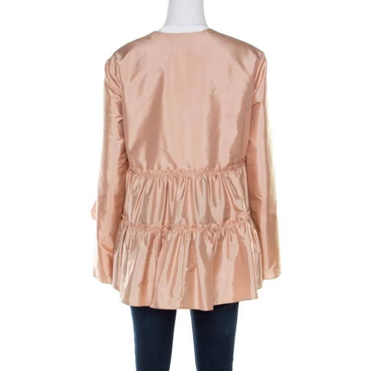 Pre Owned Chloe Peach Silk Tasseled Tie Up Tiered Parachute Top M