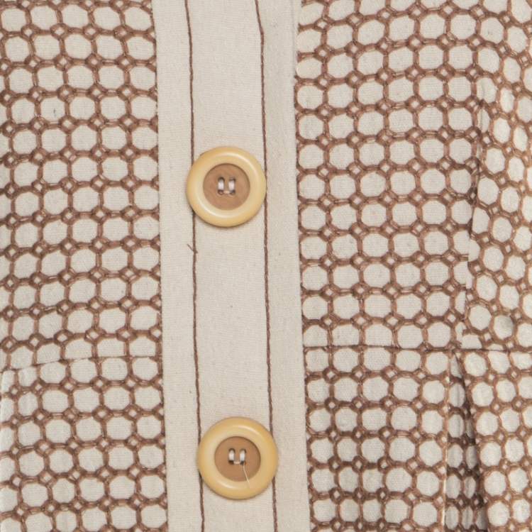 Pre Owned Chloe Beige and Maroon Textured Raw Silk Knit Dress S